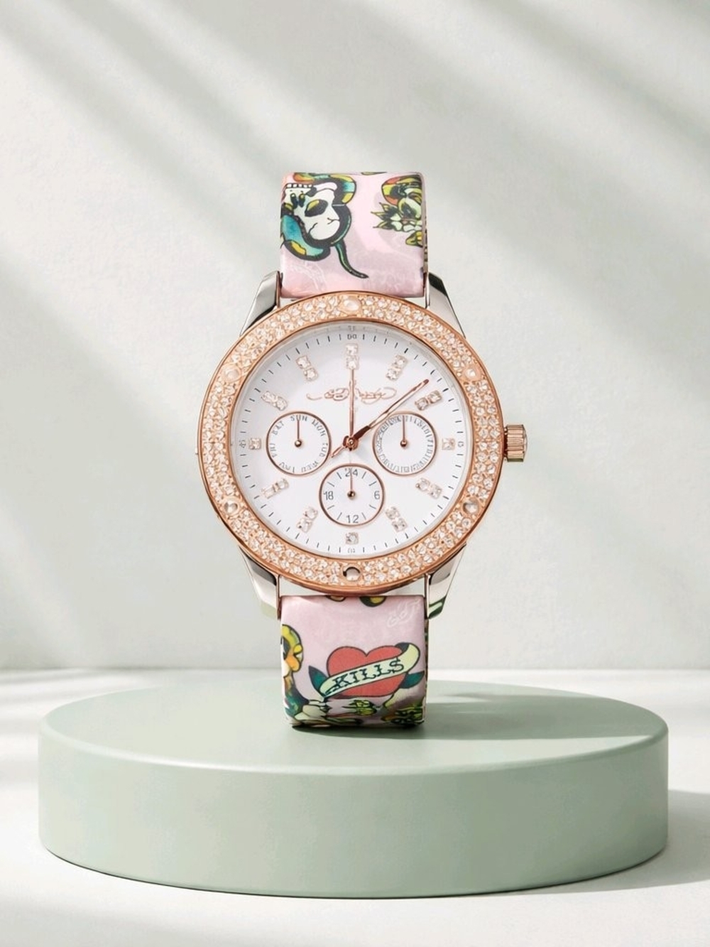 Ed Hardy Womens Watch Heart Snakes Skulls Gems Love Y2k Crystal Rhinestone